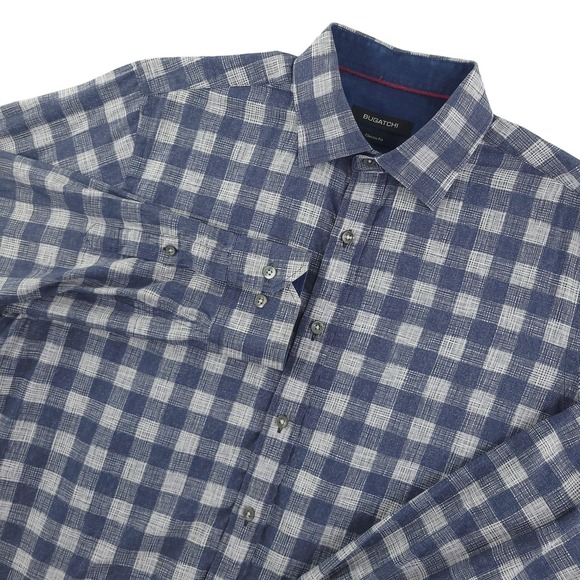 Bugatchi Other - Bugatchi Shirt Mens Large Blue Check Long Sleeve Button Up Classic Fit Cotton